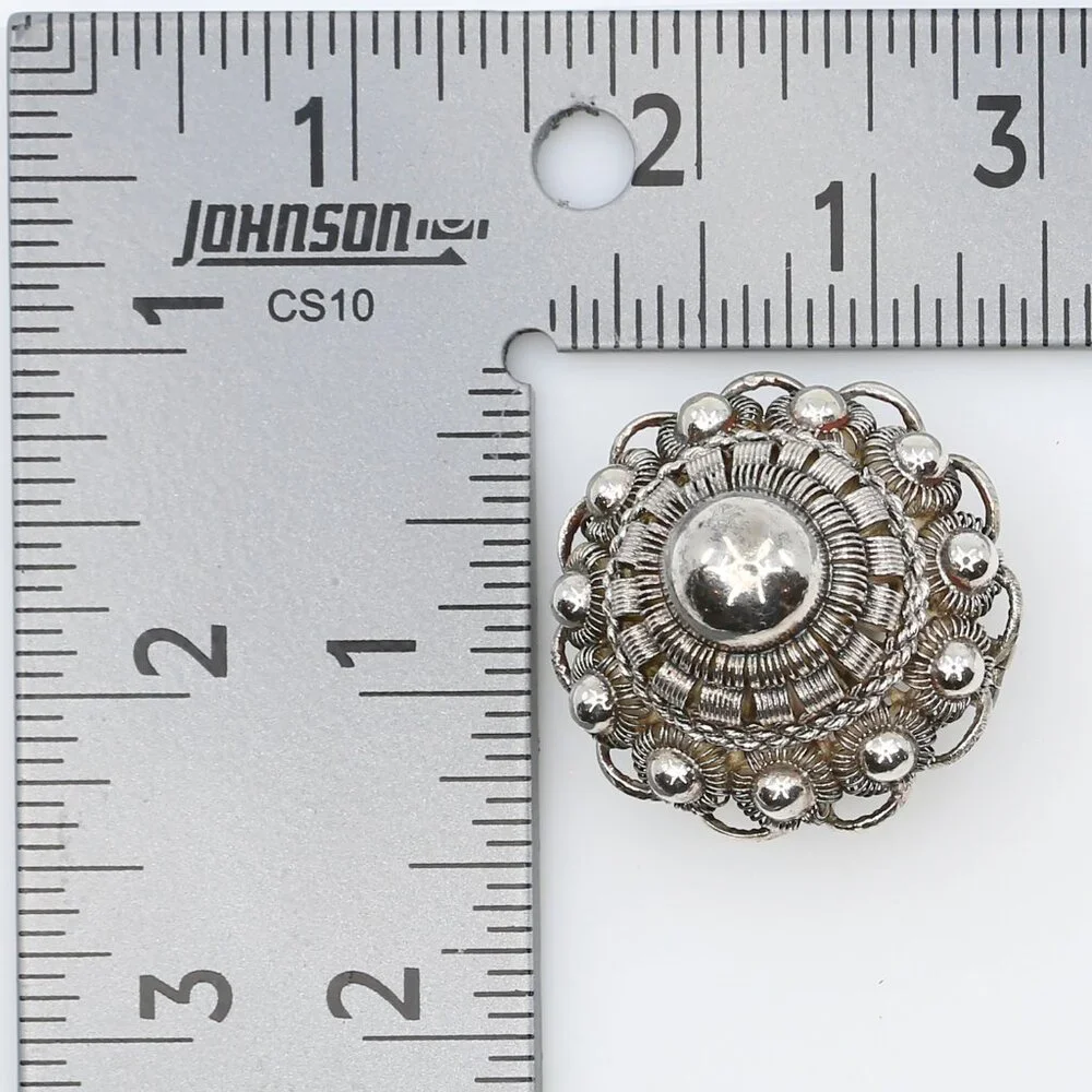 Antique Victorian Silver Filigree Cannetille Wirework Domed Brooch‎ 1890s